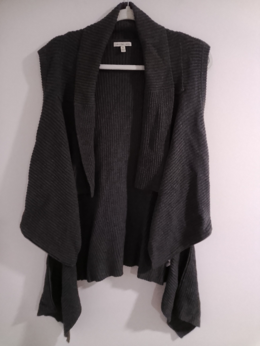 Calvin Klein Jeans Charcoal Open-Front Ribbed Knit Vest